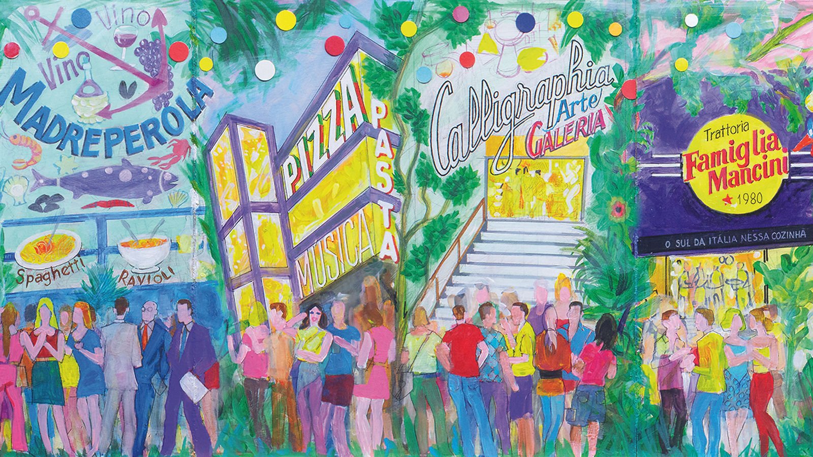 Ilustração da Rua Avanhandava com a Famiglia Mancini Trattoria