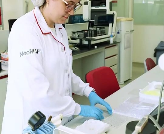 Analista trabalhando na bancada do laboratório